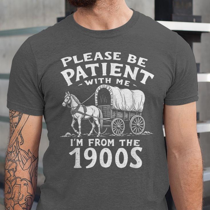 Humorous Wagon Plea Please Be Patient I'm From The 1900s Unisex Jersey T-Shirt Humorous Wagon Plea Please Be Patient I'm From The 1900s Unisex Jersey T-Shirt