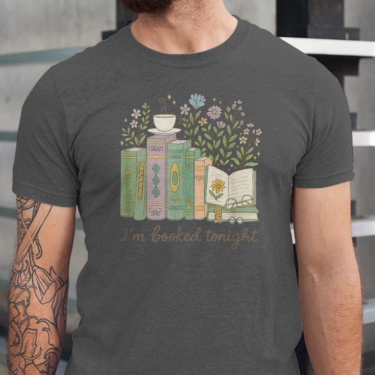 I'm Booked Tonight Cozy Floral Book Lover Graphic Unisex Jersey T-Shirt