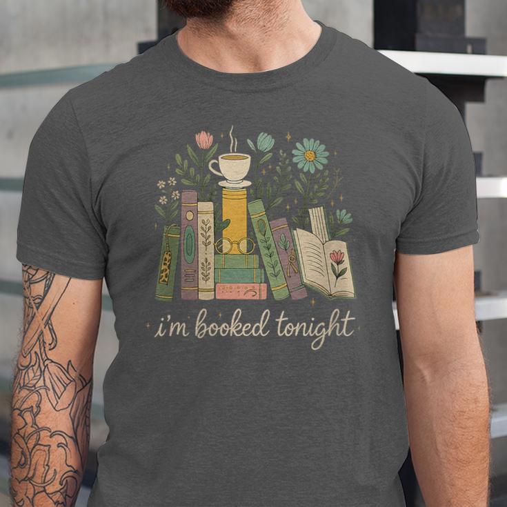 I'm Booked Tonight Floral Books Cozy Reading Graphic Unisex Jersey T-Shirt