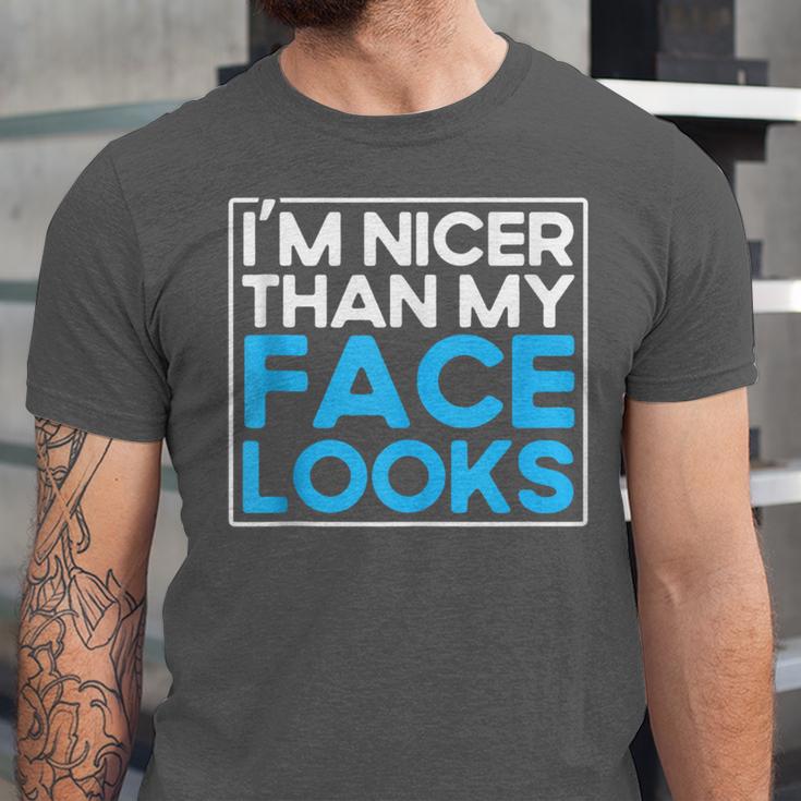 I'm Nicer Than My Face Looks Shy People Introverts Unisex Jersey T-Shirt I'm Nicer Than My Face Looks Shy People Introverts Unisex Jersey T-Shirt