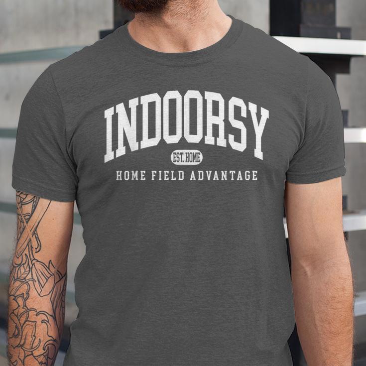 Indoorsy Vintage Varsity Style Introvert Unisex Jersey T-Shirt Indoorsy Vintage Varsity Style Introvert Unisex Jersey T-Shirt