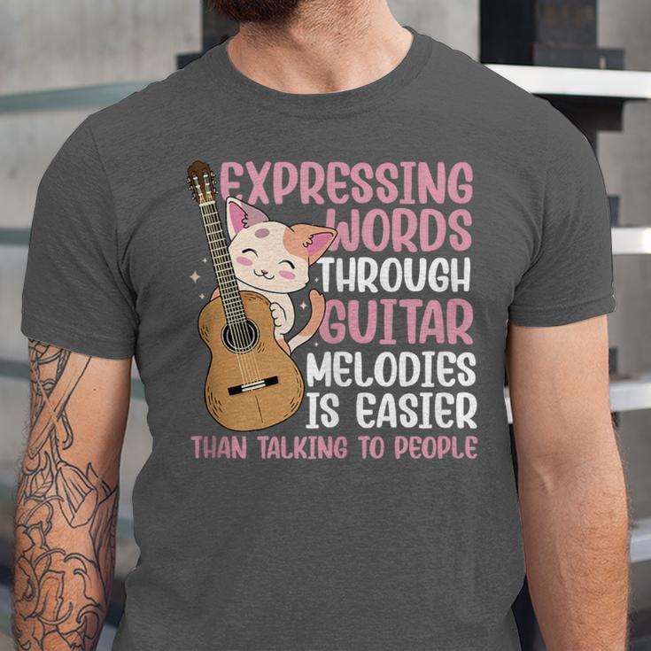 Introvert Guitarist Expressing Words Through Guitar Melody Unisex Jersey T-Shirt Introvert Guitarist Expressing Words Through Guitar Melody Unisex Jersey T-Shirt