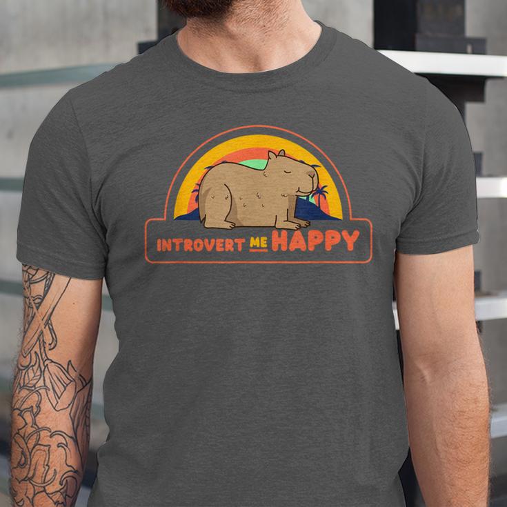 Introvert Me Happy Retro Sunset Capybara Tee Unisex Jersey T-Shirt