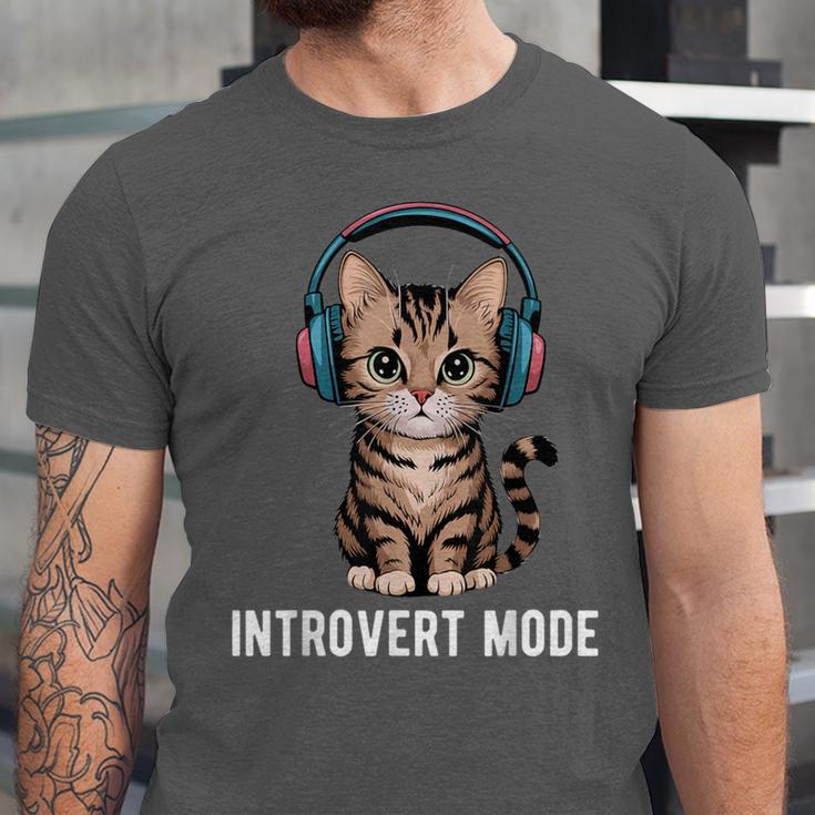 Introvert Mode Cat With Headphones Kitten Lover Unisex Jersey T-Shirt