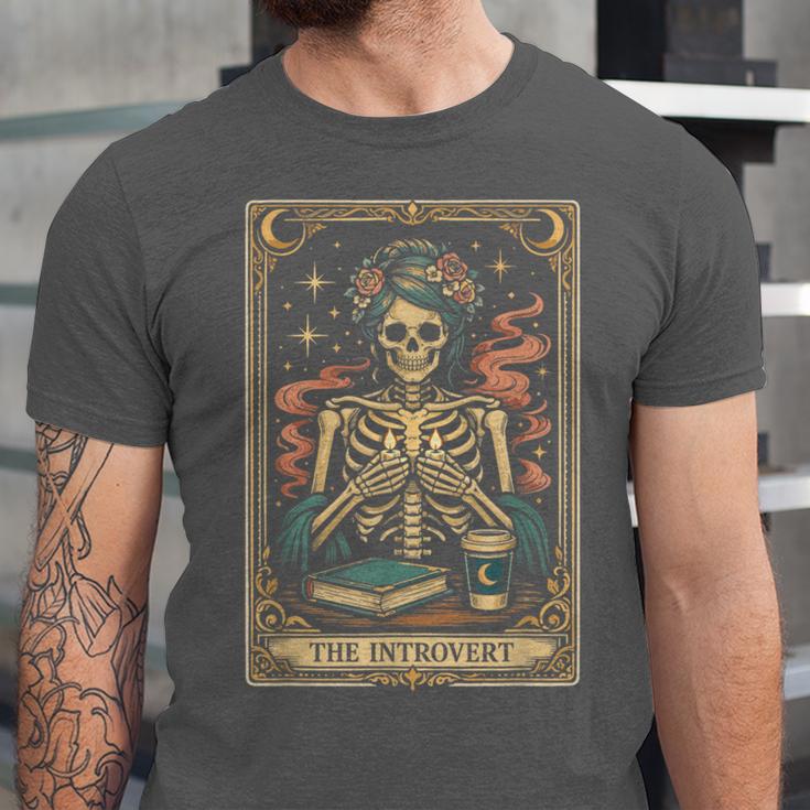 The Introvert Skeleton Tarot Card Coffee Book Lover Unisex Jersey T-Shirt The Introvert Skeleton Tarot Card Coffee Book Lover Unisex Jersey T-Shirt