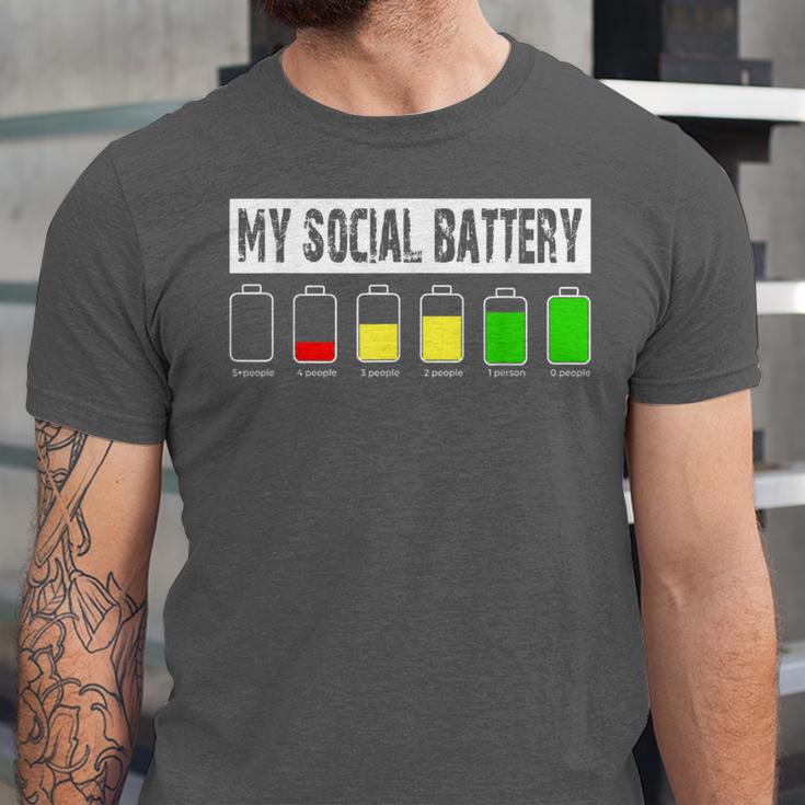Introvert My Social Battery Low Level Graphic Unisex Jersey T-Shirt Introvert My Social Battery Low Level Graphic Unisex Jersey T-Shirt