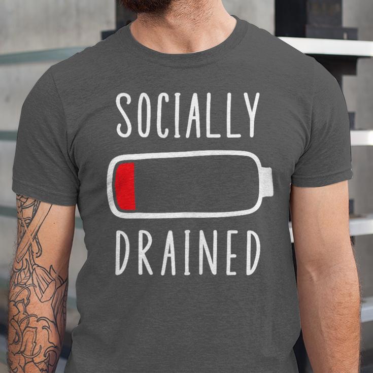 Introvert Socially Drained Battery Unisex Jersey T-Shirt