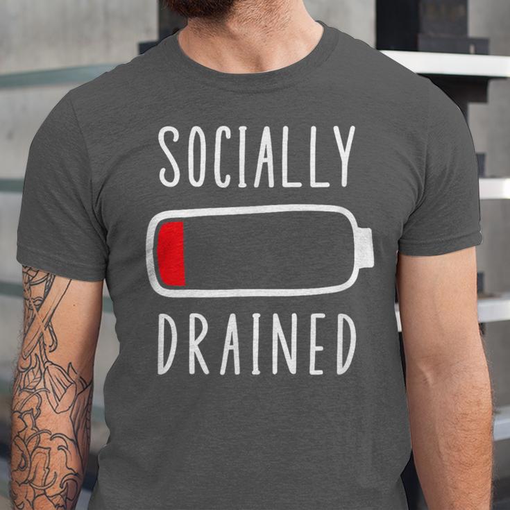 Introvert Socially Drained Battery Unisex Jersey T-Shirt Introvert Socially Drained Battery Unisex Jersey T-Shirt
