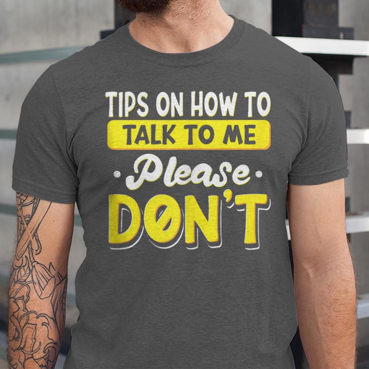 Introvert Tips On How To Talk To Me Please Don't Antisocial Unisex Jersey T-Shirt