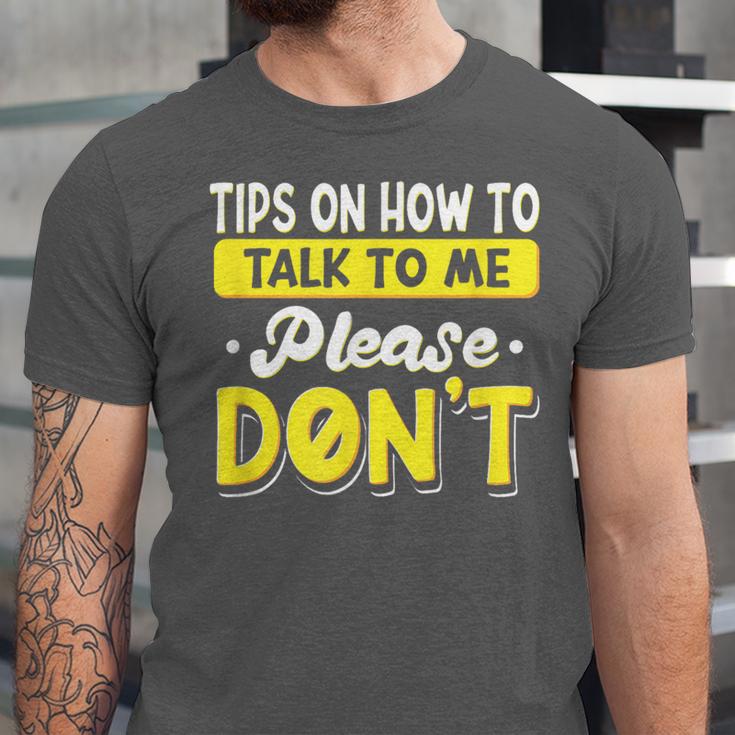 Introvert Tips On How To Talk To Me Please Don't Antisocial Unisex Jersey T-Shirt