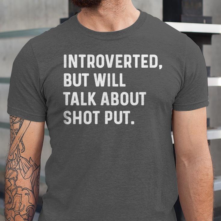 Introverted But Will Talk About Shot Put Track Field Thrower Unisex Jersey T-Shirt Introverted But Will Talk About Shot Put Track Field Thrower Unisex Jersey T-Shirt