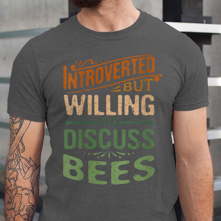 Introverted But Willing To Discuss Bees Animal Meme Unisex Jersey T-Shirt Introverted But Willing To Discuss Bees Animal Meme Unisex Jersey T-Shirt