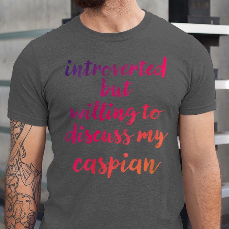 Introverted Willing To Discuss Caspian Introvert Unisex Jersey T-Shirt Introverted Willing To Discuss Caspian Introvert Unisex Jersey T-Shirt