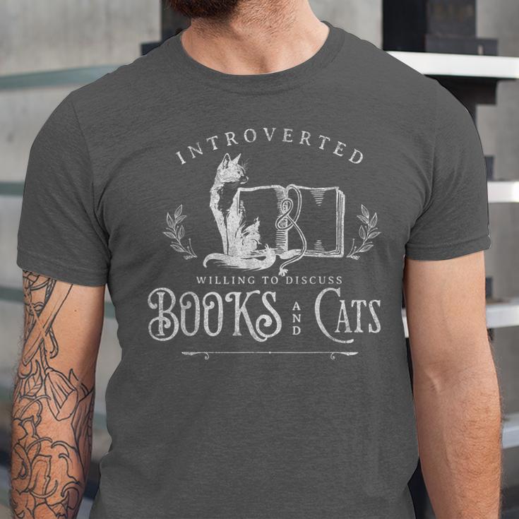 Introverted Willing To Discuss Cats And Books Unisex Jersey T-Shirt