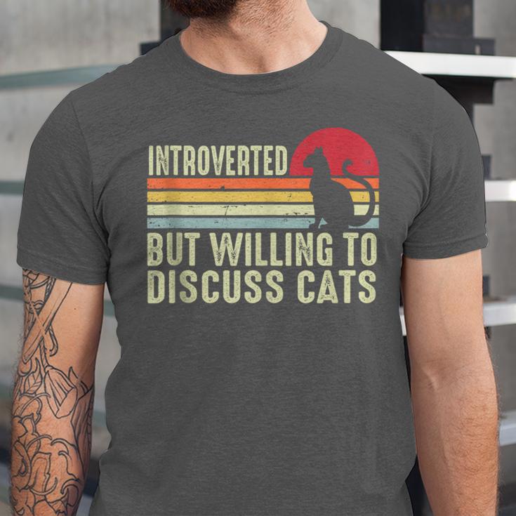 Introverted But Willing To Discuss Cats Kitten Pet Lover Unisex Jersey T-Shirt