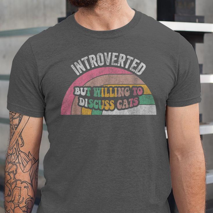 Introverted But Willing To Discuss Cats Rainbow Unisex Jersey T-Shirt Introverted But Willing To Discuss Cats Rainbow Unisex Jersey T-Shirt