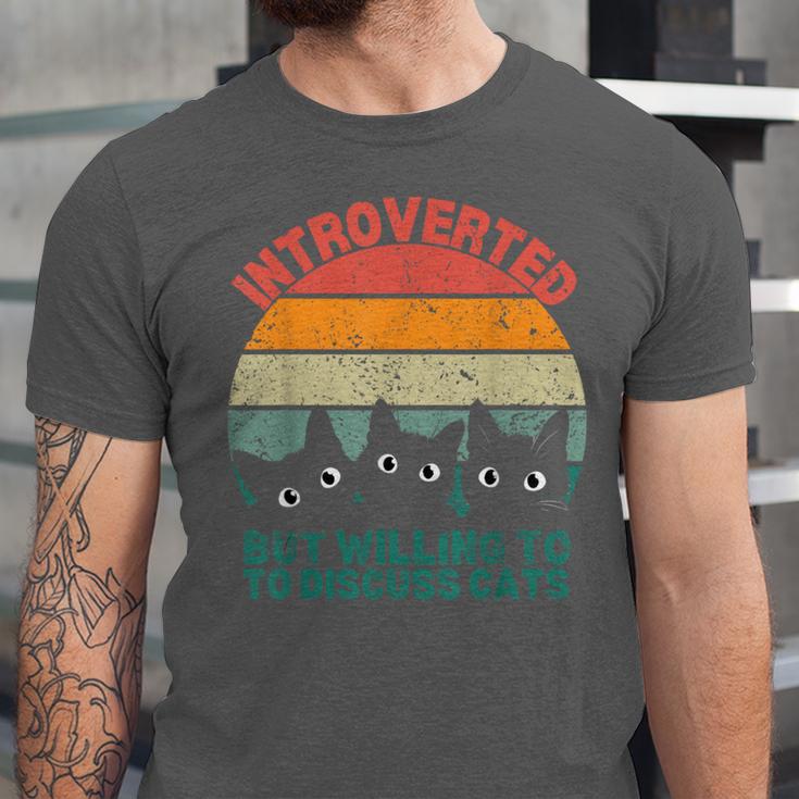 Introverted But Willing To Discuss Cats Unisex Jersey T-Shirt Introverted But Willing To Discuss Cats Unisex Jersey T-Shirt