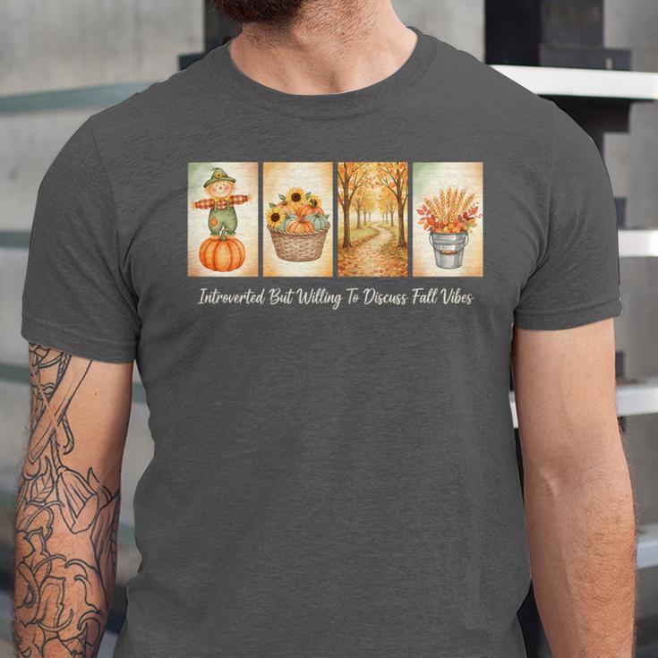 Introverted But Willing To Discuss Fall Vibes Autumn Pumpkin Unisex Jersey T-Shirt Introverted But Willing To Discuss Fall Vibes Autumn Pumpkin Unisex Jersey T-Shirt