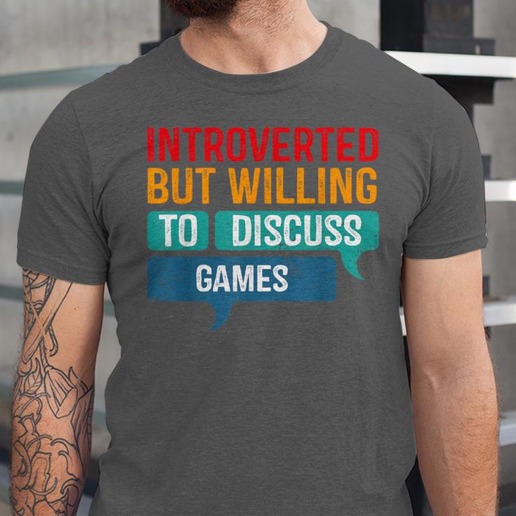 Introverted But Willing To Discuss Games Unisex Jersey T-Shirt Introverted But Willing To Discuss Games Unisex Jersey T-Shirt