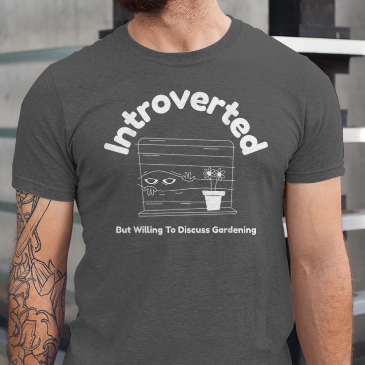 Introverted But Willing To Discuss Gardening Introverts Unisex Jersey T-Shirt Introverted But Willing To Discuss Gardening Introverts Unisex Jersey T-Shirt