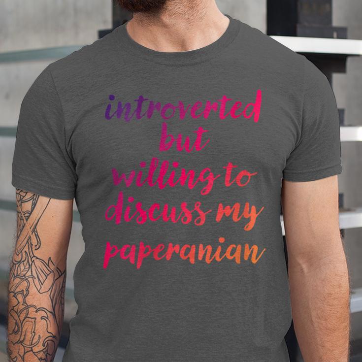Introverted Willing To Discuss Paperanian Introvert Unisex Jersey T-Shirt Introverted Willing To Discuss Paperanian Introvert Unisex Jersey T-Shirt