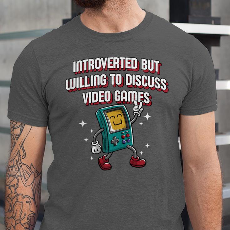 Introverted But Willing To Discuss Video Games Introvert Unisex Jersey T-Shirt