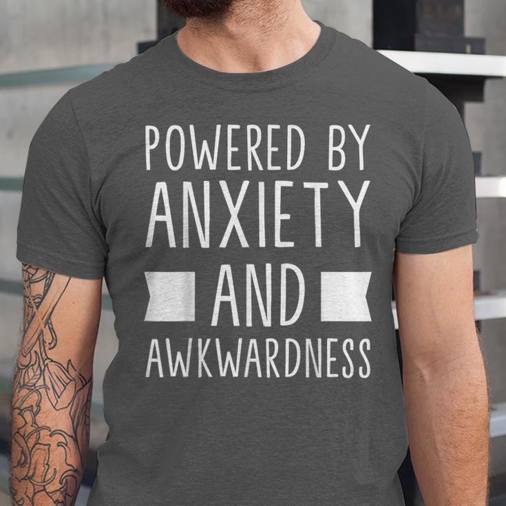 Introverts Social Anxiety Powered By Anxiety And Awkwardness Unisex Jersey T-Shirt Introverts Social Anxiety Powered By Anxiety And Awkwardness Unisex Jersey T-Shirt