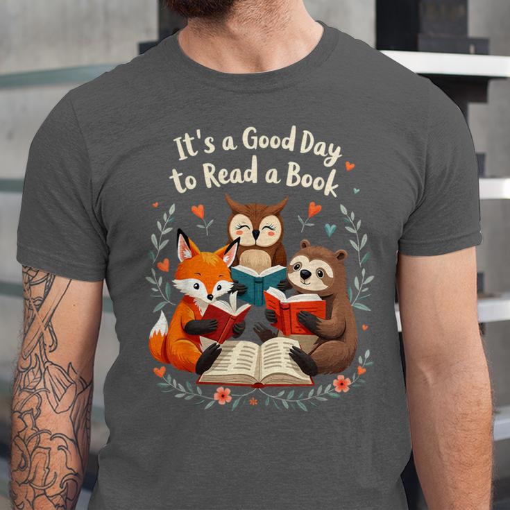 Its A Good Day To Read Book Cute Fox Sloth Owl Novel Reading Unisex Jersey T-Shirt