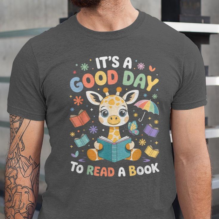 It's a Good Day To Read a Book Cute Giraffe Unisex Jersey T-Shirt