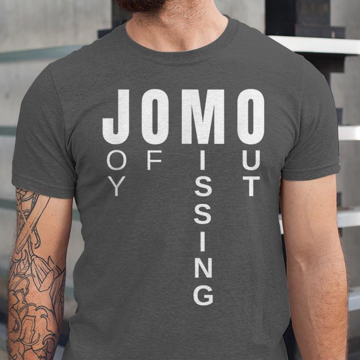 JOMO Joy Of Missing Out Sarcastic Introvert Unisex Jersey T-Shirt JOMO Joy Of Missing Out Sarcastic Introvert Unisex Jersey T-Shirt