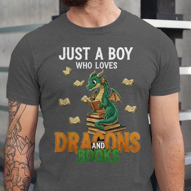 Just a Boy Who Loves Dragons And Books Reading Dragon Unisex Jersey T-Shirt