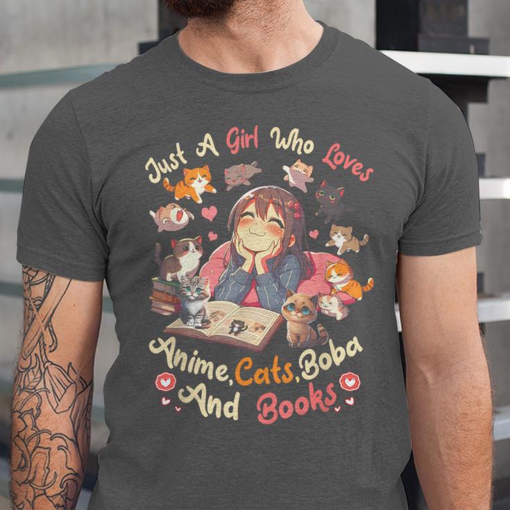 Just Girl Who Loves Anime Cats Boba And Books Bubble Tea Unisex Jersey T-Shirt