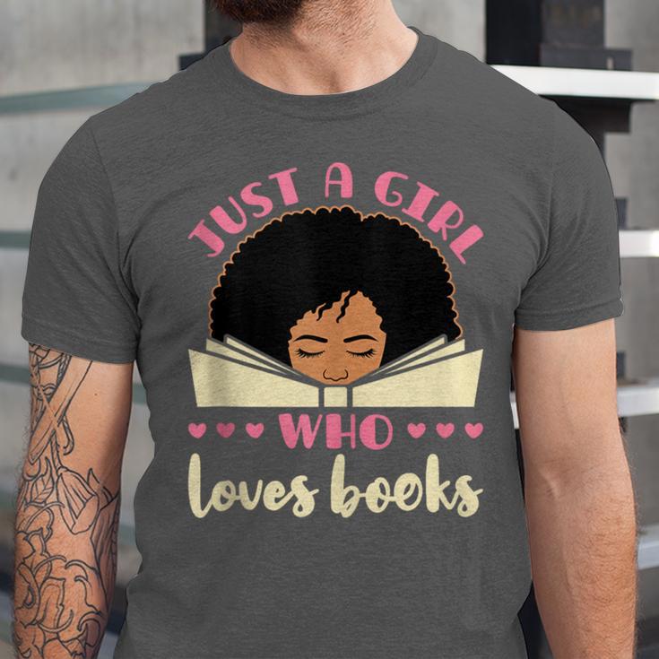 Just a Girl Who Loves Books African American Book Nerd Lover Unisex Jersey T-Shirt