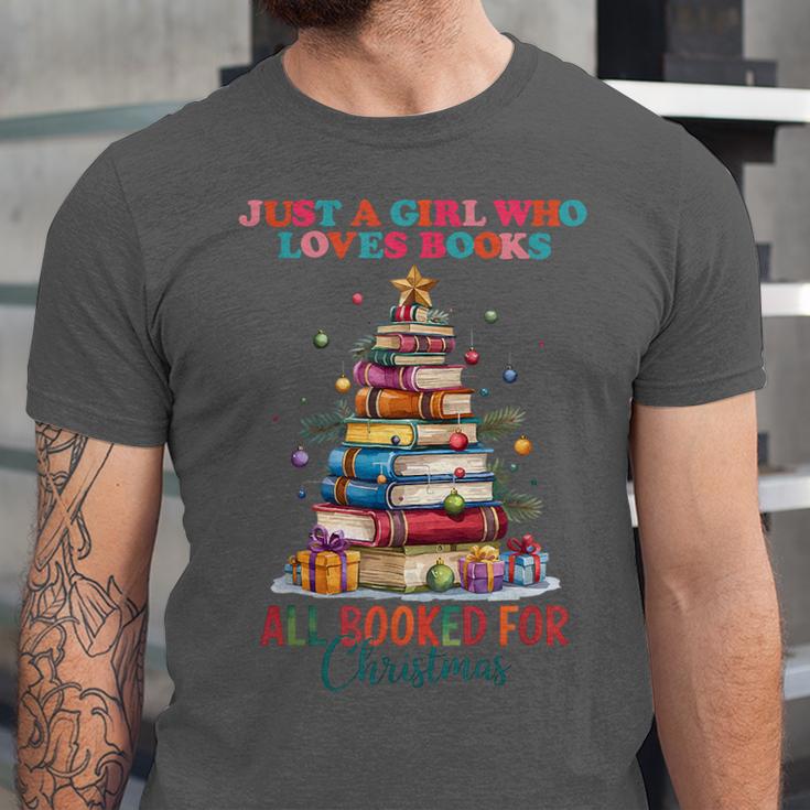 Just a Girl Who Loves Books All Booked For Christmas Unisex Jersey T-Shirt Just a Girl Who Loves Books All Booked For Christmas Unisex Jersey T-Shirt
