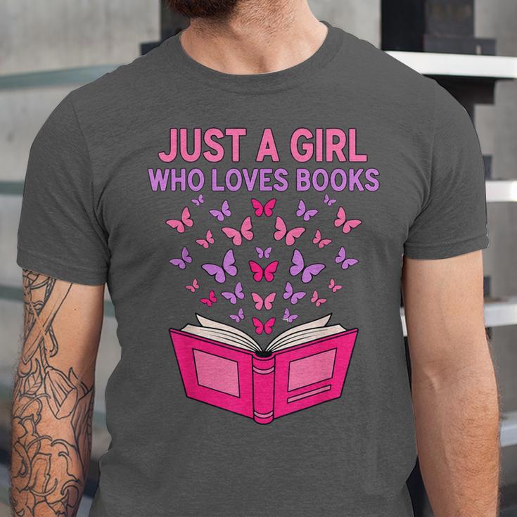 Just A Girl Who Loves Books Butterflies Reading Unisex Jersey T-Shirt Just A Girl Who Loves Books Butterflies Reading Unisex Jersey T-Shirt