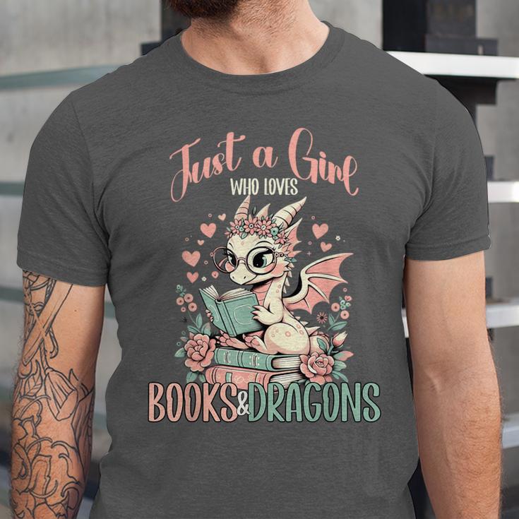 Just a Girl Who Loves Books And Dragons Book Dragon Lover Unisex Jersey T-Shirt