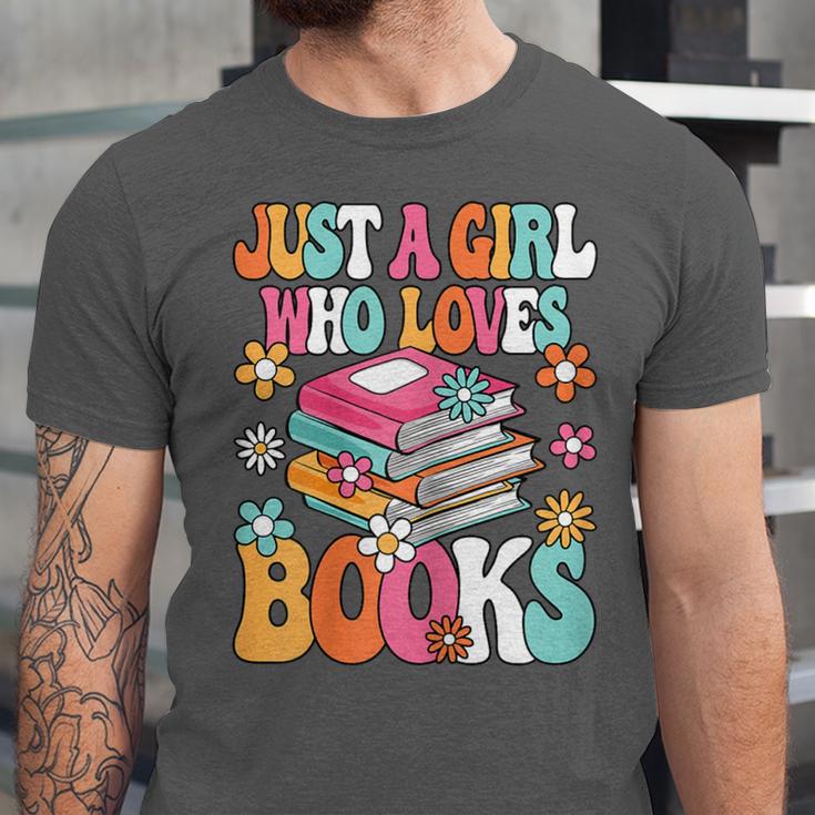 Just A Girl Who Loves Books Reading Cute Bookworm Girls Kids Unisex Jersey T-Shirt