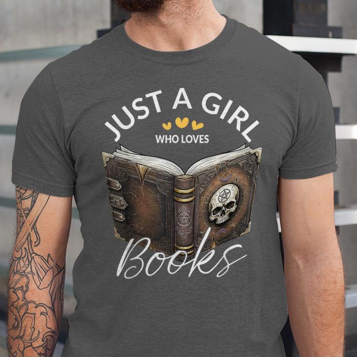 Just A Girl Who Loves Books Witchcraft Spell Book Halloween Unisex Jersey T-Shirt