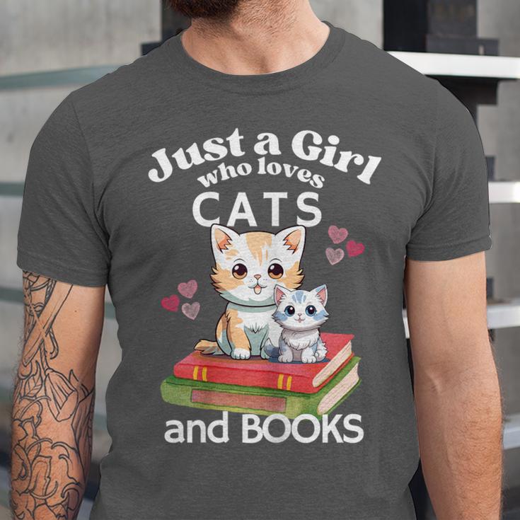 Just A Girl That Loves Cats And Books Cute Cat & Bookwork Unisex Jersey T-Shirt