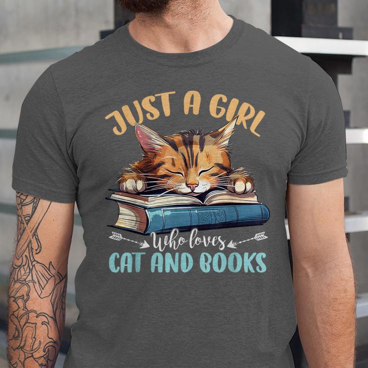 Just a Girl Who Loves Cats And Books Kitties Pet Art Lover Unisex Jersey T-Shirt Just a Girl Who Loves Cats And Books Kitties Pet Art Lover Unisex Jersey T-Shirt