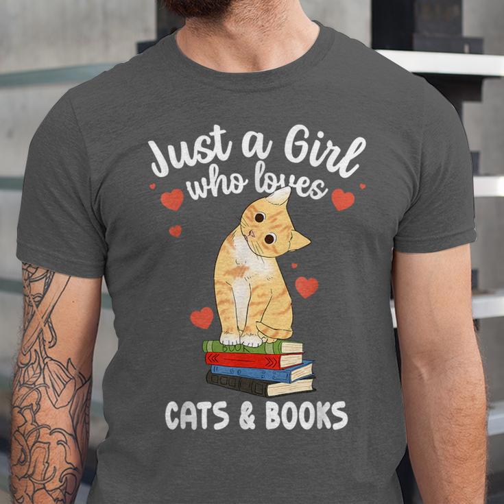 Just a Girl Who Loves Cats And Books Reading Cat & Bookworm Unisex Jersey T-Shirt
