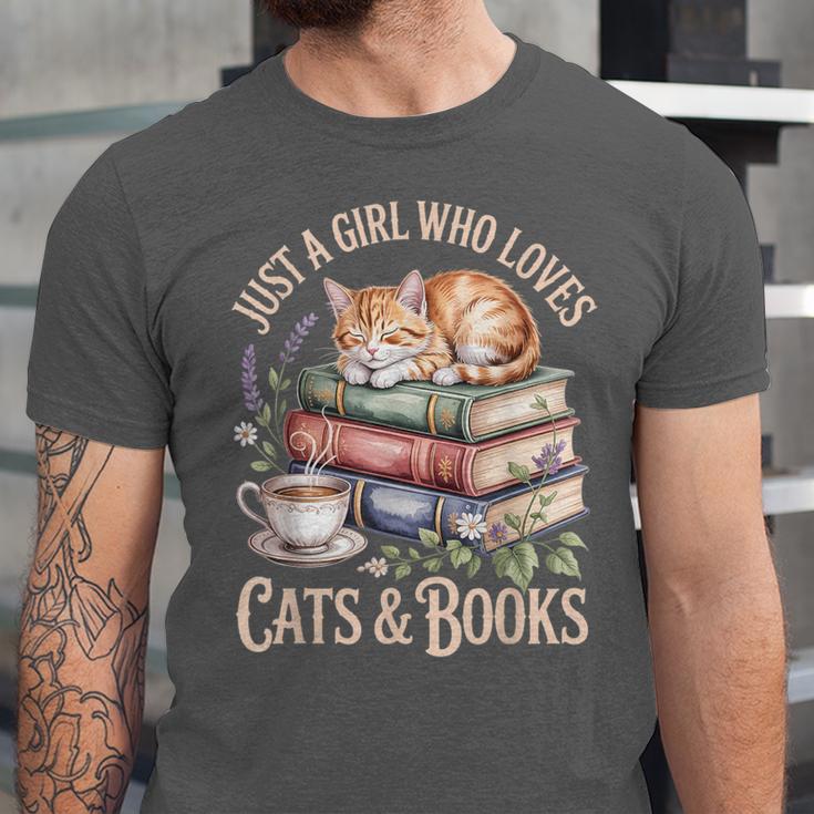 Just A Girl Who Loves Cats And Books Reading Librarian Unisex Jersey T-Shirt