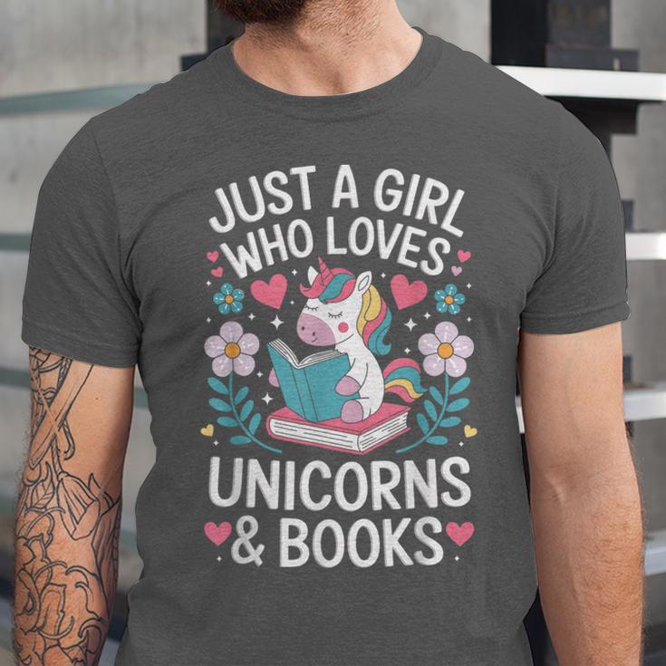 Just a Girl Who Loves Unicorns And Books Unisex Jersey T-Shirt