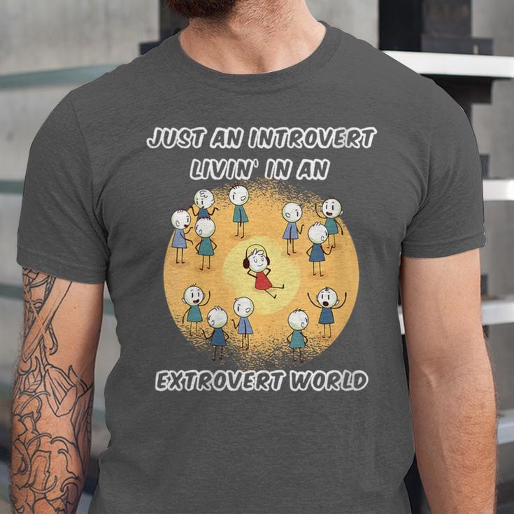 Just An Introvert Living In An Extrovert World Stickmen Unisex Jersey T-Shirt Just An Introvert Living In An Extrovert World Stickmen Unisex Jersey T-Shirt