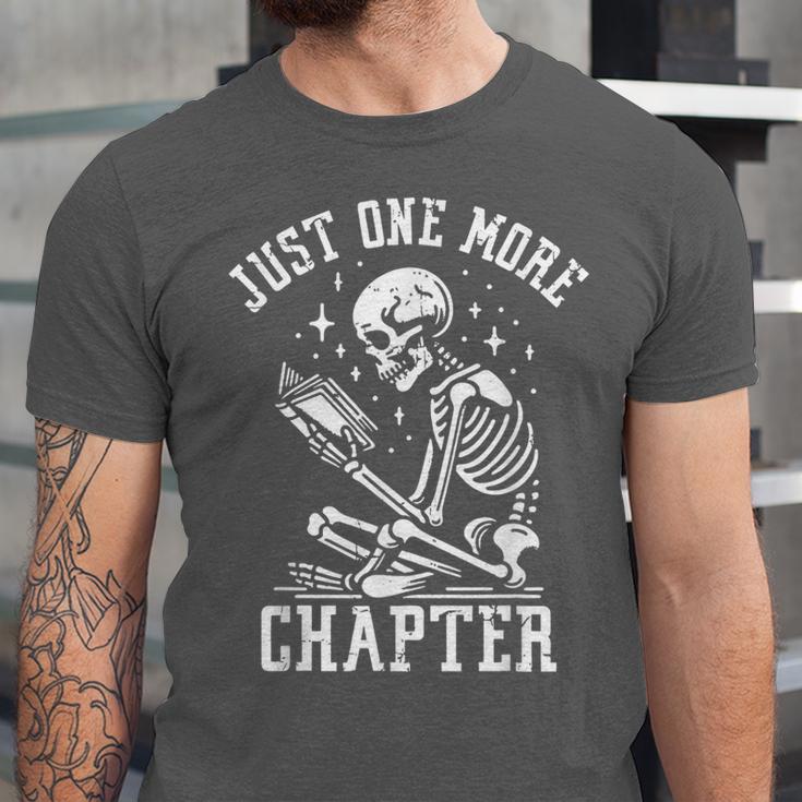 Just One More Chapter Skeleton Reading Book Unisex Jersey T-Shirt Just One More Chapter Skeleton Reading Book Unisex Jersey T-Shirt