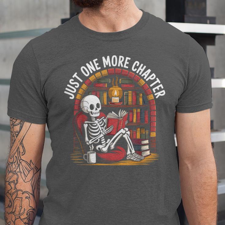 Just One More Chapter Skeleton Reading Cozy Books Unisex Jersey T-Shirt Just One More Chapter Skeleton Reading Cozy Books Unisex Jersey T-Shirt