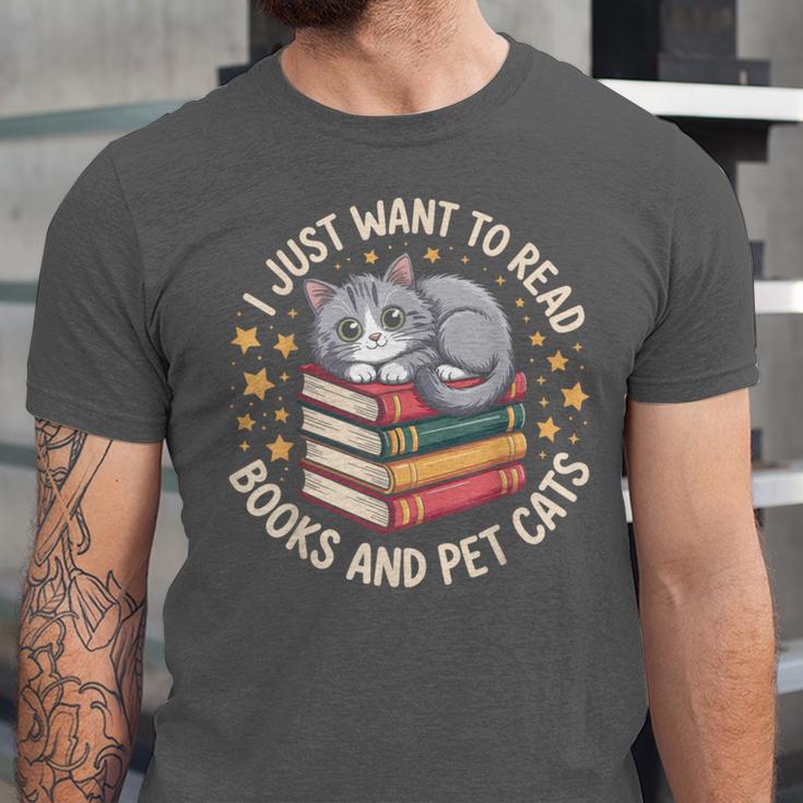 I Just Want To Read Books And Pet Cats Cat And Book Unisex Jersey T-Shirt