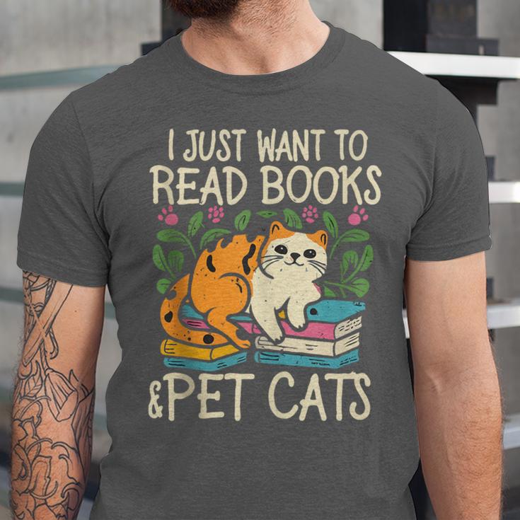 I Just Want To Read Books And Pet Cats Introvert Unisex Jersey T-Shirt