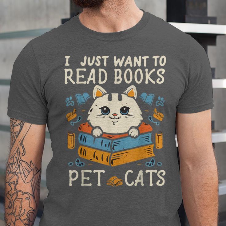 I Just Want To Read Books And Pet Cats Introvert Unisex Jersey T-Shirt