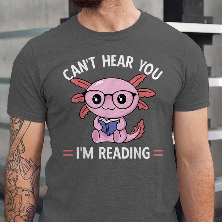 Kawaii Axolotl Can't Hear You I'm Reading Book Lover Unisex Jersey T-Shirt